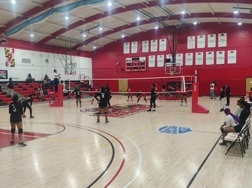 Volleyball match in progress