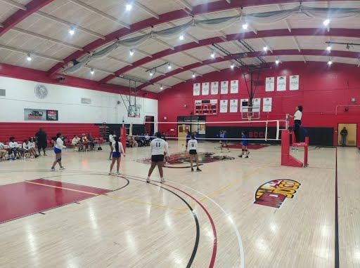 Volleyball game with spectators